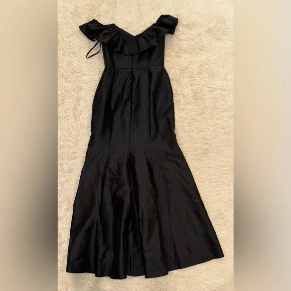 NEW Alfred Sung Off the Shoulder Ruffle Satin Black Trumpet Gown Sz 6 - Picture 5 of 6